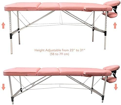 Miniatura 7 de Mesa de masaje portátil de aluminio de 3 secciones de 3 secciones de 84 pulgadas de L, tatuaje de cama de spa facial con almohada de refuerzo, rosa