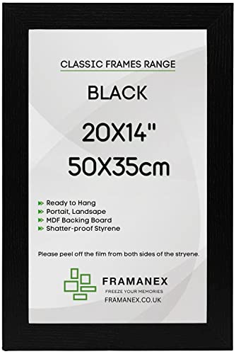 FRAMANEX Modern Black Colour 20X14 Picture Photo Poster Frames | 14X20 Inch Rectangle Picture Frame | Wood Finish Photo Frame