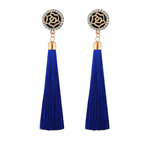 Cinnamou Pendientes mujer con borlas largos flecos de mujeres Rosa bohemio con flecos Boho Largo Con de cuentas colgantes accesorios de joyería de moda (Azul)