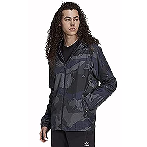 Image of adidas Originals Camo Windbreaker Rain Jacket Hooded Trefoil Graphic Full Zip Jacket Navy H13460 New (UK, Alpha, M, Regular, Regular)