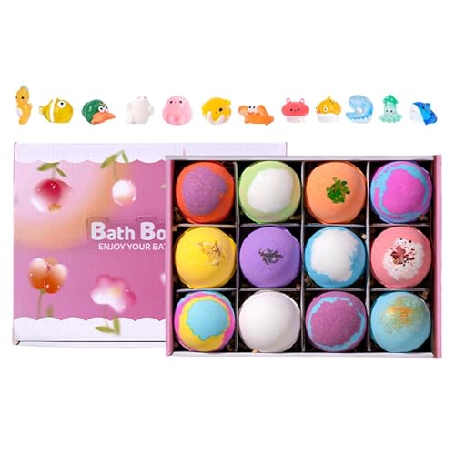 Bubble Bath Balls - 12 Piece Relaxing Bath Fizzies | Kids Bath-Balls with Surprise Toys | Skin Friendly Spa Bath-Salt Kit | for Home Travel Hotel Relaxation Fun Gift Boys Girls
