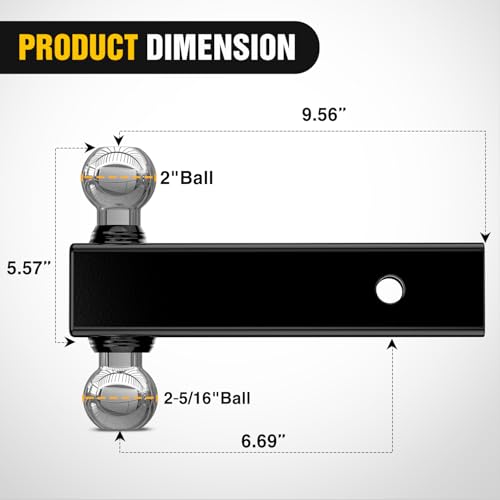 Image of Nilight Multi-Ball Trailer Hitch Ball Mount, 2 & 2-5 /16 Inch Balls, Dual Ball Mount fits 2-1 /2-Inch Hitch Receiver, Chrome Plating