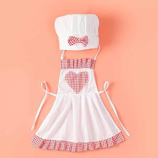 Image of BabyMoon Set of 2 | Baby Designer Chef Apron With Cap | Baby Photoshoot Props Costume | 0-1 Yr | White