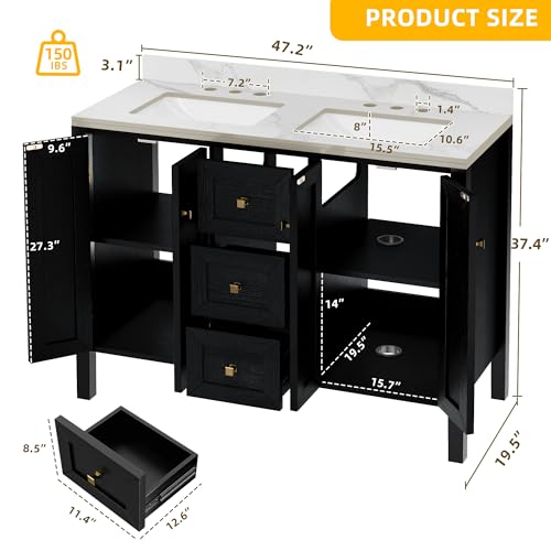 image for DWVO 47 Inch Bathroom Vanity with Double Sink, Retro Bathroom Storage 