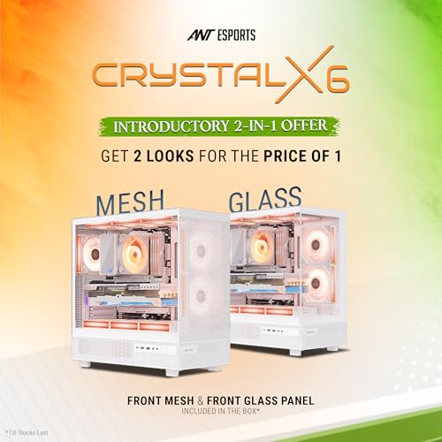 Image of Ant Esports Crystal X6 ATX Mid-Tower Computer Case /Gaming Cabinet with Type-C - White | Support ATX, Micro-ATX, Mini-ITX | Pre-Installed 6 ARGB Infinity Mirror Fans | Dual Front Panel (Mesh /Glass)