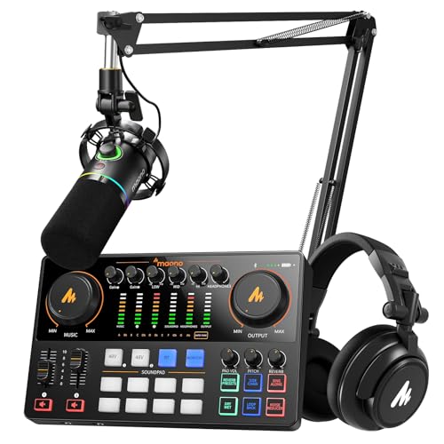 MAONO Podcast Equipment: Audio Interface, USB/XLR Dynamic Mic and Headphones with Dual XLR Input, Quick to Mute, Noise Reduction, 8 Customize soundpad