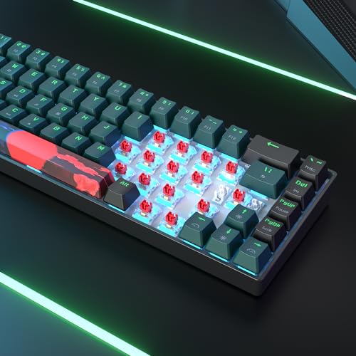 Image of Protable 60% Percent Gaming Keyboard Mechanical, Mini Compact Ice-Blue LED Backlit 68 Keys Wired Office Keyboard with Red Switch for Mac /Win /PS4 /PS5(68Green /red Switch)