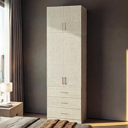 Homsee 100.8" Tall Wardrobe Armoire Closet with Modern Fabric-Like Veneer