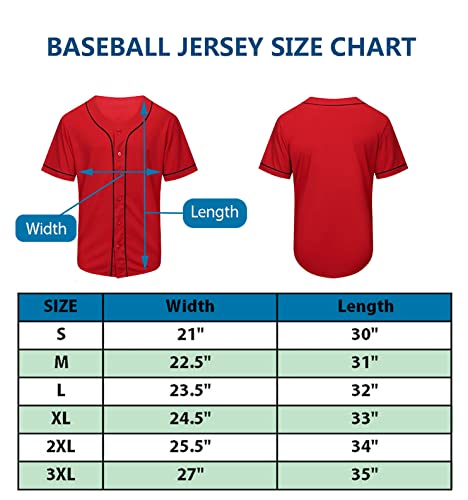 Kuaipao Blank Baseball Jersey,Short Sleeve Plain Jersey Shirt,Sports Uniform For Men Women (White, Black, Red,Blue,S-3Xl) (L, Red) #TOP6
