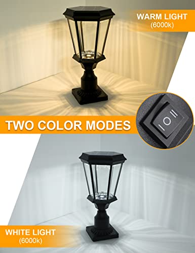 Vocldfa Solar Post Light, Dusk To Dawn Sensor Pillar Light Fixture 15.8"H, Waterproof Led Exterior Lamp Post Lantern, Aluminum Outdoor Post Light, Pole Lanterns Outdoor With 3-Inch Pier Mount Adapter #TOP2
