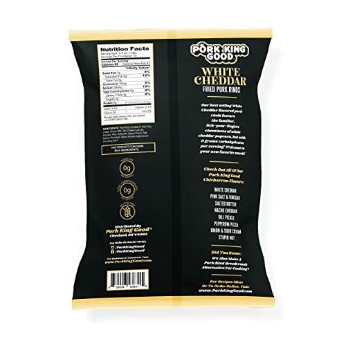 Pork King Good White Cheddar Pork Rinds 7 OZ FAMILY SIZE (Chicharrones - Keto Snacks)