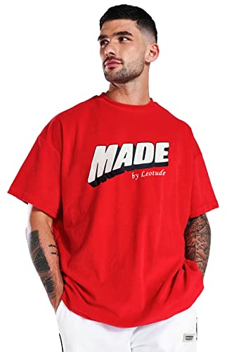 LEOTUDE Women’s Cottonblend Half Sleeve Oversized Drop Shoulder T-Shirt (Color Red)
