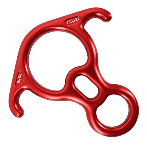 JEELAD 35KN 50KN Rescue Figure 8 Descender Climbing Gear Downhill Rappelling Rope Aluminum Alloy Climbing Equipment for Rock Climbing Training Emergency Aerial Yoga (Red 50KN)