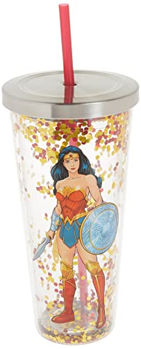 Spoontiques - Glitter Filled Acrylic Tumbler - Glitter Cup With Straw - 20 Oz - Stainless Steel Locking Lid With Straw - Double Wall Insulated - Bpa Free - Wonder Woman - Multicolor #TOP21
