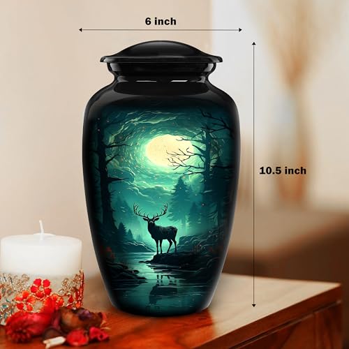 Image of Deer Cremation Urns for Human Ashes Adult - Large 200 Lbs Memorial Urns for Dad - Hunting-Themed Funeral Urn for Men, Hunters & Nature Lovers - Decorative Burial Display Urn