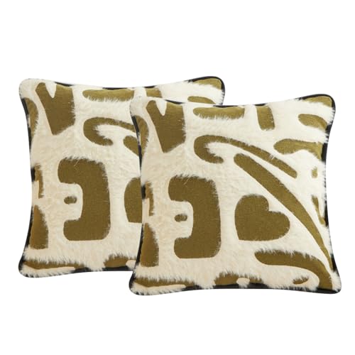 Qupace Set of 2 Boho Plush Geometric Pillow Covers for Sofa Couch?Patio Chair Cushions Covers 18x18in?Decorative Throw Pillows for Couch (Green)