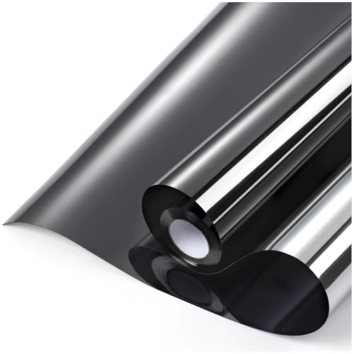 rabbitgoo Window Privacy Film One Way Window Tint for Home, Removable Reflective Heat Sun Blocking Anti UV Glass Door Covering, Mirror Tinting Film House Office, 17.5 Inch X 6.5 Feet, Black Silver