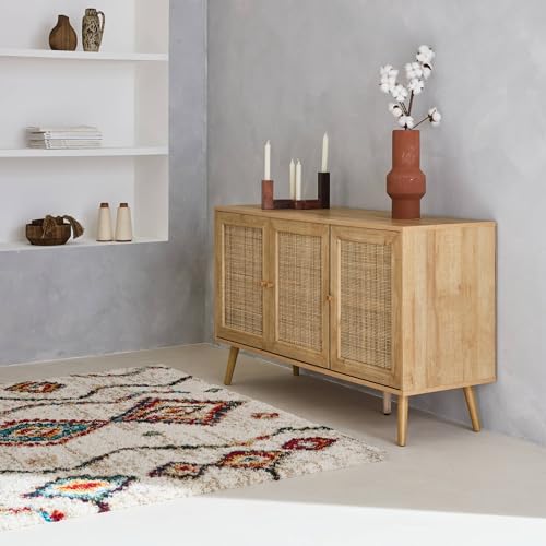 Sideboard mit Rattangeflecht 120 x 39 x 70 cm - 2 Ebenen - 3 Türen - Skandinavische Möbelbeine – Ansicht 3