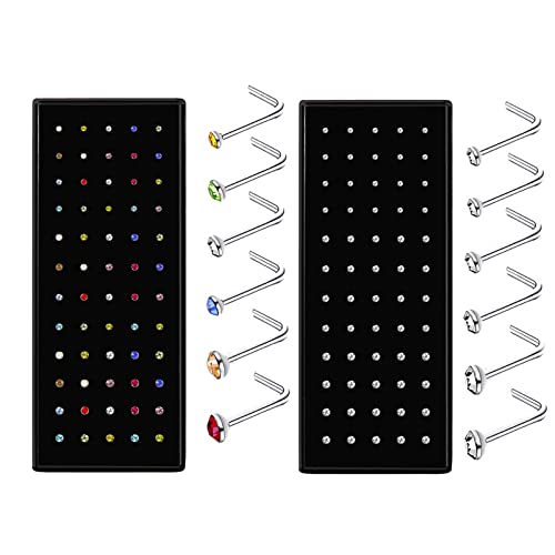 120 Piezas Pendientes Nariz, L Piercing, Piercing Nariz Hipoalergénico, Piercing Nariz Acero Inoxidable 316L, Nariz Studs, Pendientes Cartílago, Para Mujeres y Hombres, 20G 1,5mm 2mm 2,5mm 3mm Cover