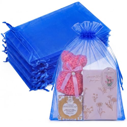 Image of Crweety 50PCS Organza Bags 8x12 Large Gift Bags Blue, Mesh Bag Drawstring Pouches for Wedding Favors Goodie Sachet Jewelry Candy, Sheer Gift Wrap Bag for Birthday Baby Bridal Shower Graduation Party