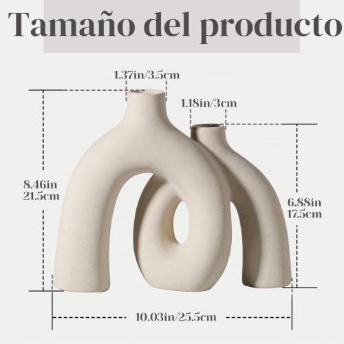Miniatura 5 de Anquephd Jarron De Cerámica, Estilo Boho Nórdico Moderno Decorativo Jarron De Flores Estético Cerámico Para Decoración Del Hogar Beige