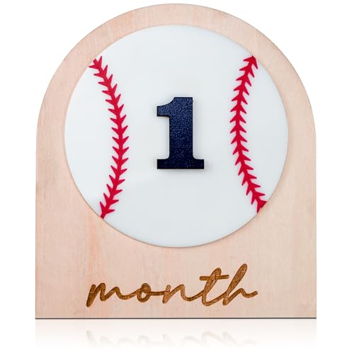 Baseball Baby Monthly Milestone, Wooden Baby Milestone Signs, Monthly Milestone Wood Discs, Baby Milestone Discs, Baby Photo Props Cards Interchangeable Number Set of 12 for Baby Growth Recording