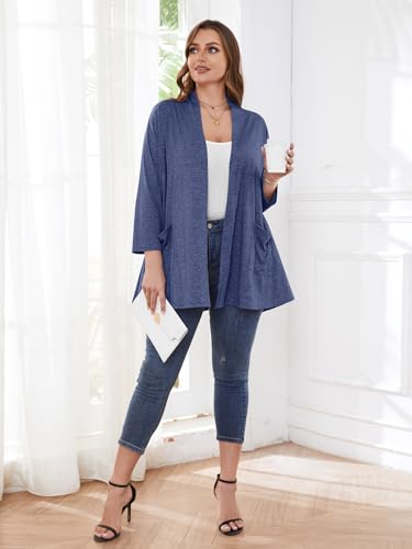 Image of BELAROI Plus Size Lightweight Cardigan Sweaters for Women Casual Open Front 3 /4 Sleeve Cover Up