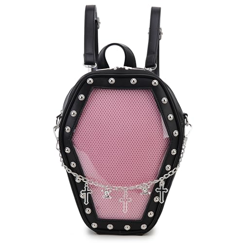 ENJOININ Coffin Shape Ita Bag Gothic Small Backpack Purses and Handbags for Women Halloween Shoulder Bag Crossbody Bag with 3 Inserts