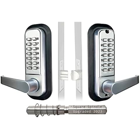 JOUNJIP Double-Sided Mechanical Keyless Combination Lever Handle Door Lock - [Square Spindle] Easier Install - (Satin Chrome) 2024 Upgrade Version Cover