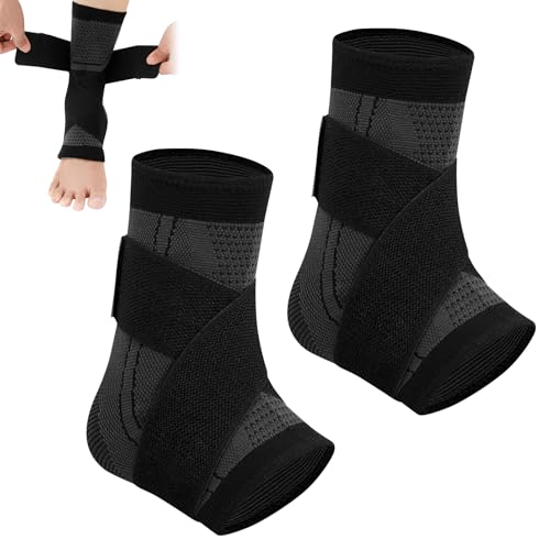 Finehenchi Tobillera para mujeres y hombres, 2 correas ajustables para el tobillo, correa de soporte para fascitis plantar, adecuada para aliviar el dolor plantar, recuperación de lesiones (negro, XL)