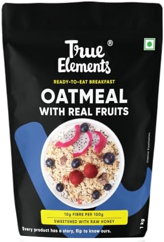 True Elements Whole Oatmeal 1kg - Overnight Oats | Breakfast Food | Healthy Diet | Oatmeal for Breakfast | Oats with Chia Seeds, Dry Fruits and Nuts | 9.8g Protein