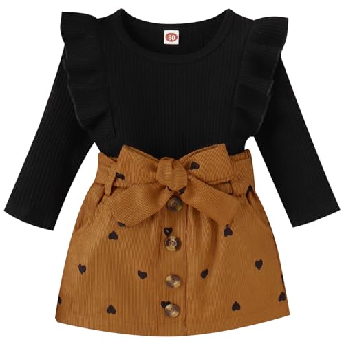 Toddler girl clothing set: corduroy skirt with ruffle shirt
