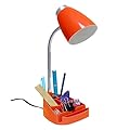 Simple Designs LD1002-ORG Gooseneck Organizer Desk Lamp with iPad Tablet Stand Book Holder, Orange