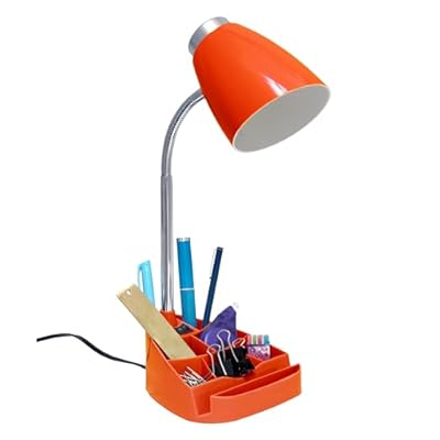 Simple Designs LD1002-ORG Gooseneck Organizer Desk Lamp with iPad Tablet Stand Book Holder, Orange