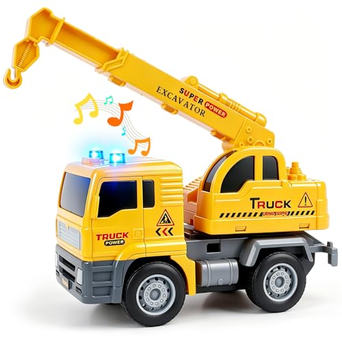YongnKids Toy Cars for Boys Construction Toys for 2-7 Year Old Girls Boys Crane Toy Truck Vehicles with Lights and Sounds & Moving Electric Toys Present for Kids Christmas Birthday Gift