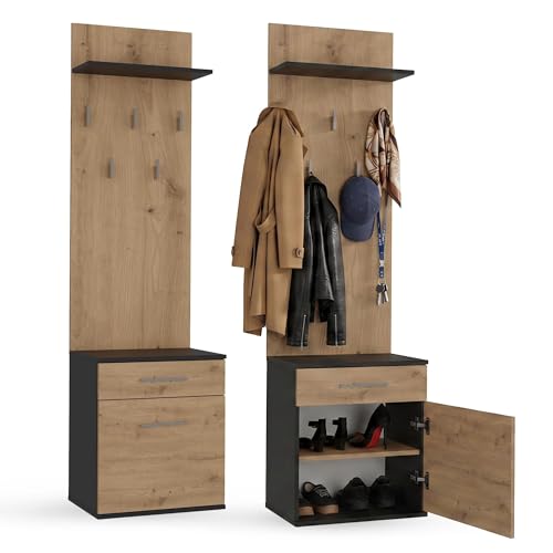 CDF Meuble d'entrée Vestiaire avec Porte Manteau Ensembles 3in1 de Meuble d'entrée Banc à étagères pour Couloir Compact 5 Crochets Armoire à Chaussures...