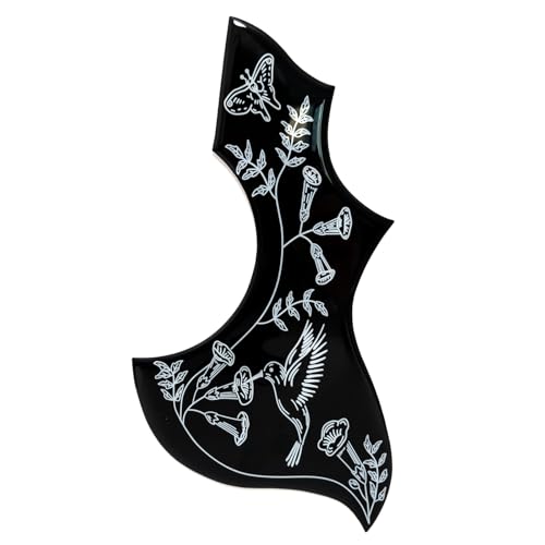 アコースティックギターピックガードスクラッチプレート、ハチドリ自己接着、厚さ2 MMギブソンフォークアコースティックギターの交換部品用 (黒い)