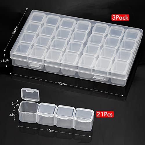 3 Pack Diamond Embroidery Box 28 Grids Adjustable Storage Boxes of Diamond Painting and Cross Stitch Tools Accessories Containers for DIY Craft Rivets Steel Balls Pearls Nail Art Objects