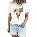 Lässiges Kurzarm-T-Shirt mit aztekischem Western-Denim-Print für Damen Hemden 16 - White X-Large