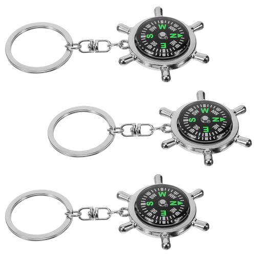3 pcs llavero brújula timón portátil para camping miniatura 1