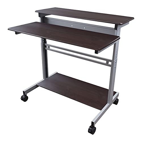 Stand Up Desk Store Rolling Adjustable Height Two Tier Standing Desk Computer Workstation (Silver Frame/Dark Walnut Top, 40" Wide) #TOP1
