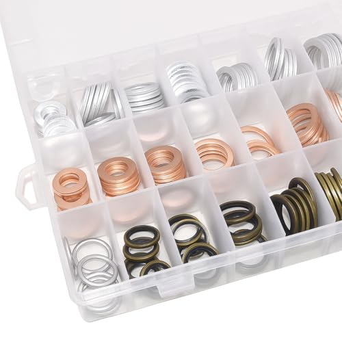 Image of Mandark Car Oil Drain Plug Crush Washer Assortment, 190PCS 10mm 12mm 14mm 16mm 18mm Auto Engine Fuel Pan Sealing Gasket Kit, Vehicle Oil Plug Seal Replacement Set Accessories, Universal Fit