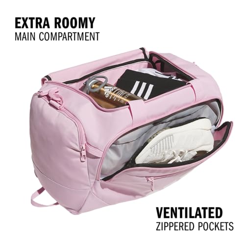 Image of adidas Defender 5 Duffel Bag for Sports, Gym and Travel, True Pink /White, OSFA