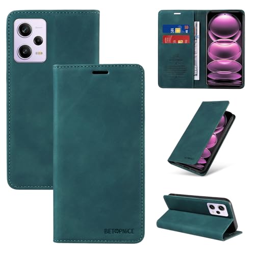 �E�H���b�g�P�[�X Xiaomi Redmi Note 12 Pro Plus/Redmi Note12 Explorer �P�[�X �J�[�h�z���_�[�t�� �t���b�v�J�o�[ RFID �u���b�L���O�ی샌�U�[�P�[�X �ϋv���̂���ϏՌ��J�o�[(Green)