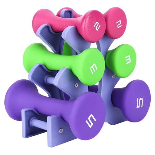 POENVFPO 6 Uds Pesas de Gimnasio, 2lb 3lb 5lb Juego de Pesas de Fitness de Mano Soporte Estante Equipo de Ejercicio