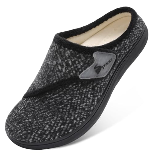 Spesoul Wide House Shoes for Women Adjustable Diabetic Shoes Fuzzy Rubber Soles House Shoes Indoor Outdoor Slippers for Home Bedroom Swollen Edema Feet 8 Wide
