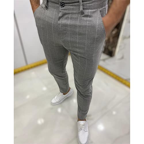 JEsilunmaMY Men’s Striped Pencil Pants Button Mid Waist Slim Fit Dress Pants Casual Skinny Lounge Trousers with Pockets2