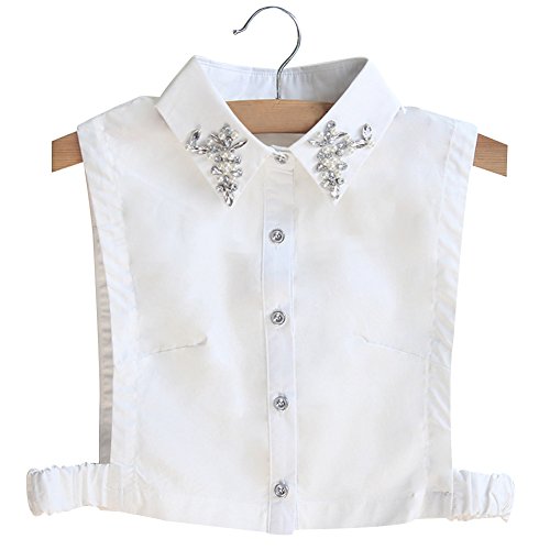 BeToper Mujeres Cuello Desmontable Mitad Camiseta Blusa en algodón Color Blanco