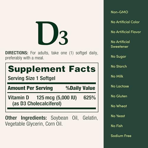 Nature's Bounty Vitamin D3 5000 IU Softgels, Rapid Release, Immune Support, Vitamin D Supplements, 150 Ct - Image 6
