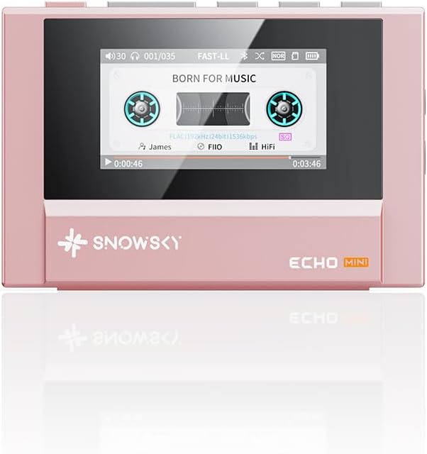 SnowSky/FiiO Echo Mini HiFi Bluetooth MP3 Player, 15Hours Playback, Independent Volume Control with 3.5mm/4.4mm Headphones Outputs (Pink)
